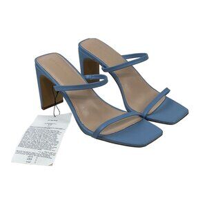 The Drop Women's 9.5 Avery Square Toe Two Strap Heeled Sandal Dusty Blue